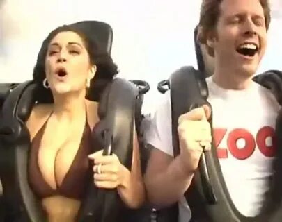 Men with fake boobs on rollercoaster