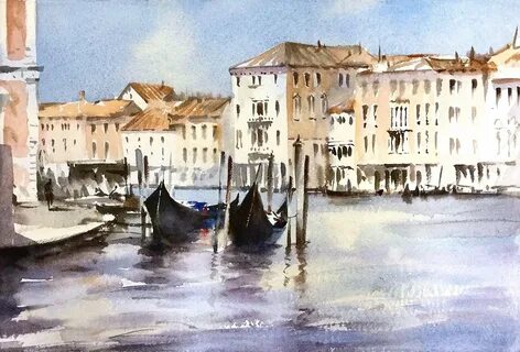 Waiting Gondolas Venice / Watercolour ( RESERVED ) Trevor Wa