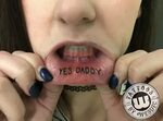 Yes Daddy lip tattoo by Wes Fortier at Burning Hearts Tatt. 