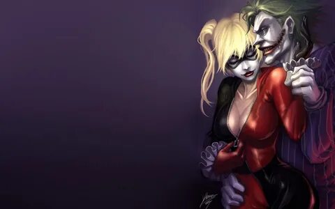 Скачать обои girl, fantasy, Batman, hug, Joker, comics, blon