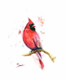 WATERCOLOR CARDINAL PRINT - bird painting, bird art, red bir