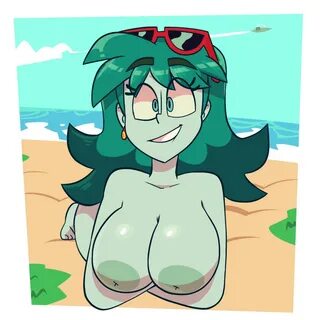 Xbooru - 1girl beach big breasts breasts nipples nude planet