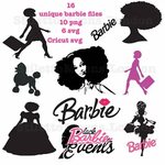 Black afro barbie doll silhouette cricut Svg Png clip art Et