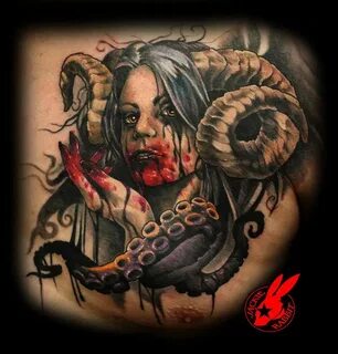 Demon Queen Portrait Tattoo by Jackie Rabbit by jackierabbit