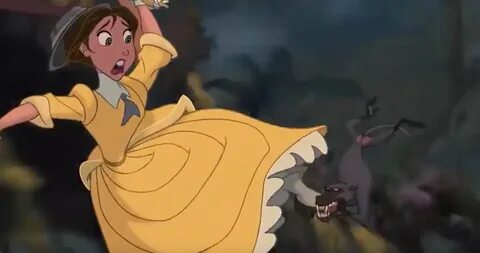 Baboon biting on Jane's foot below her dress Tarzan and jane