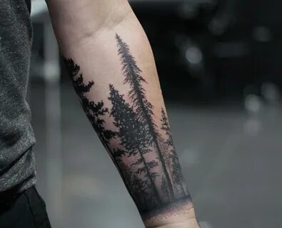 Мужские тату в виде леса: "рукава" на руке и эскизы татуиров