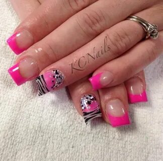What Happens in Vegas. Hot pink acrylic french tip nails. Wi