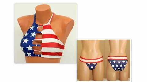 American Flag High Neck Halter Bikini Top Full Coverage Etsy