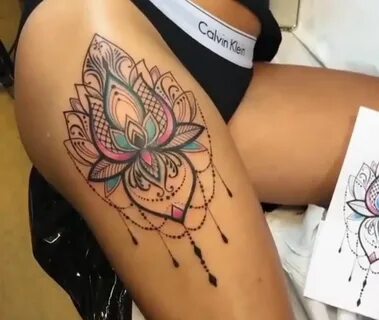 Perfect placement for this lotus tattoo! Trendy tattoos, Leg