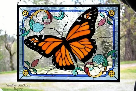 Monarch Butterfly, Stained Glass Window Panel, Butterfly Gla