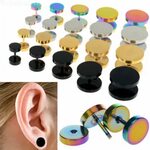 ✔ 2Pcs of Cheater faux fake Ear Plugs Gauges Tapers Gold Bla