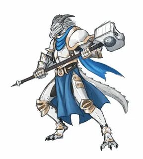 Male Silver Dragonborn Paladin Knight - Pathfinder PFRPG DND