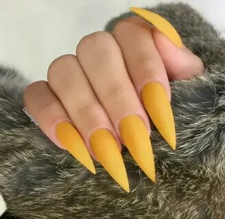 Matte Yellow Stiletto Shape Acrylic Nails Yellow nails desig