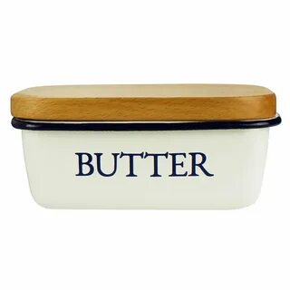Amazon.com Butter Dish - Enamel Butter Boat with Wooden Lid 