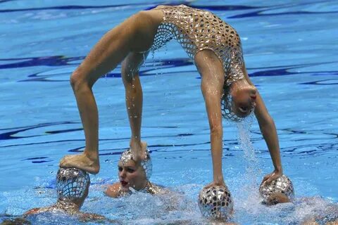 Spain's team performed in the synchronized swimming team fre