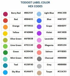 Todoist Label Color Hex Codes Hex color codes, Hex color pal
