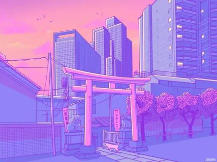 Roppongi Day - Pastel Japan by surudenise Anime scenery wall