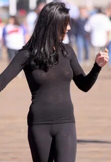 amazing brunette lady in candid black spandex outfit Candid 