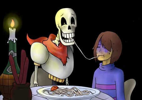 Frisk x Papyrus Lady and the Tramp reference by Toodlenoodle