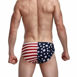 American Flag Swimwear Mens Stars Low Rise Swim Briefs Trunk