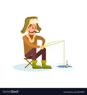 Winter fishing icon with fisherman Royalty Free Vector Image