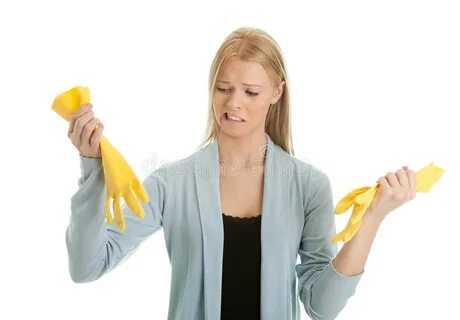 Frustrated Woman in Despair before Cleaning Stock Image - Im