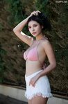 Hot Pink Bikini Top and White Short Pants - Taiwanese Model 