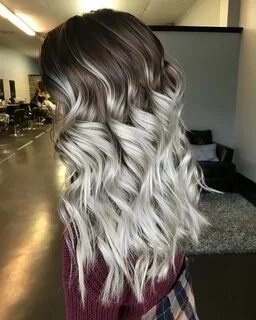 super icey silver ombre and balayage with an ashy brown shad