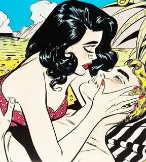 retro pop art comic book love couple beach illustration #ret