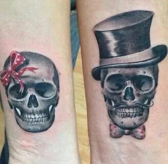 Great idea for his and hers 😍 Cute couple tattoos, Skull tat
