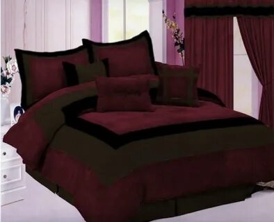 Micro Suede Bedding Comforter Set Queen Burgundy Brown