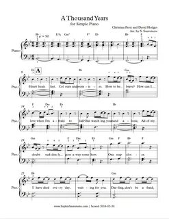 Christina Perri - A Thousand Years - Simple Piano Sheet Musi