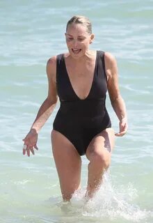 Sharon Stone In one-piece swimsuit holidaying in Miami - Cel