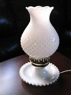 Vintage 1960s ANTIQUE White Hobnail Milk Glass HURRICANE LAM