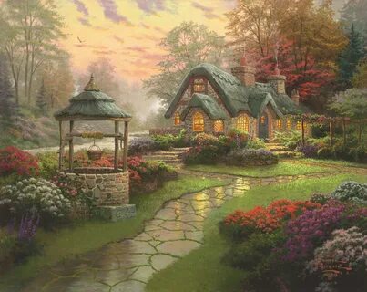 Maison avec fontaine - Thomas Kinkade 1000 pièces Puzzle for