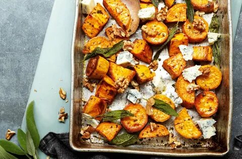 Roasted sweet potato with blue cheese, walnuts and sage Tesc