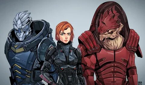 Шепард, Гаррус и Рекс - Фан-арт Mass Effect 3