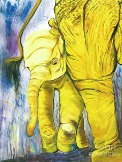 Yellow Elephants Painting by Cheryl Harawitz