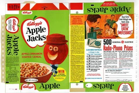 Kelloggs - Apple Jacks Cereal Box - Sweet Eatin Sweepstake. 