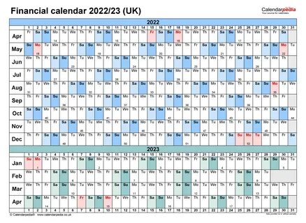 Financial calendars 2022/23 UK in Microsoft Excel format