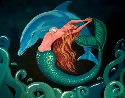 Mermaid Painting - Mermaid And Dolphin by Debbie Criswell Me