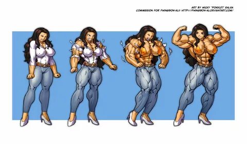 Female muscle growth, Muscle growth, Comic illustration
