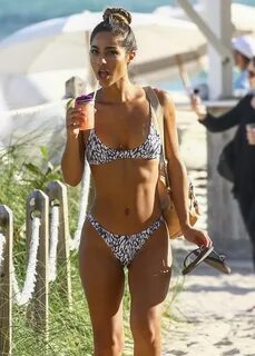 Erika Wheaton in a Striped Bikini on the Beach in Miami