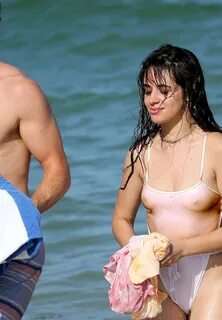 Camila Cabello - Wet See-Through Swimsuit Candids in Miami -
