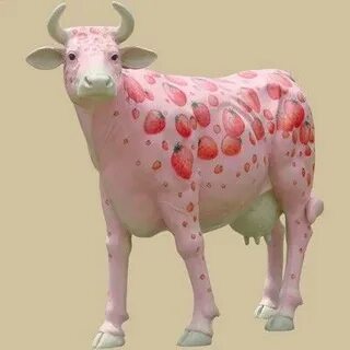 Strawberry Cow Cow, Strawberry milk, Animal statues