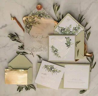 Elegant Olive Wedding Invitations, Luxury Sage Green Wedding