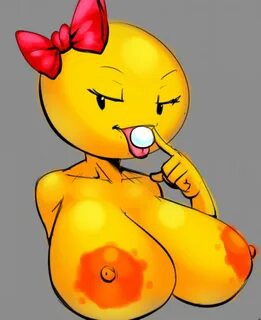 Xbooru - big breasts bow ms pac-man nipples nude video games