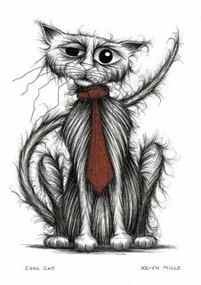 Cool cat by Keith Mills. Cat art, Original ink drawing, Cat 