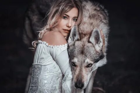 Download wallpaper girl, wolf, friends, Cessy We, section mo