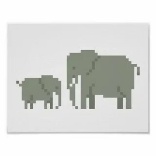 Mother And Baby Elephant Pixel Art Poster Zazzle.com in 2022